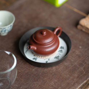 宜兴紫砂壶小煤窑大红袍梨皮朱泥 纯手工锦鼓壶 梨壶 90CC 吴澄