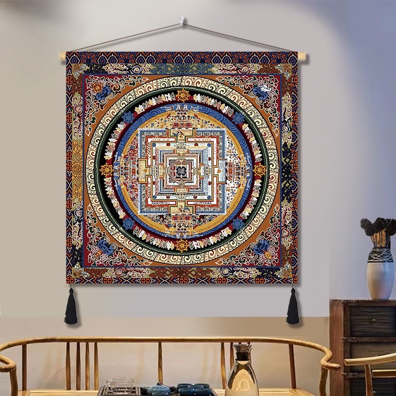 西藏尼泊尔唐卡挂布藏式坛城佛龛装饰布入户玄关聚财坛城方形壁画