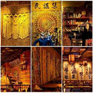 民谣集酒馆墙布民族风天幕挂布波西米亚挂毯吊顶布装饰舞台背景布