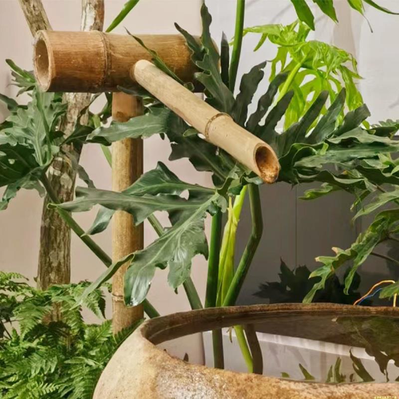 竹筒流水器鱼缸落地石槽惊鹿室内造景流水摆件循环水满心欢喜摆件