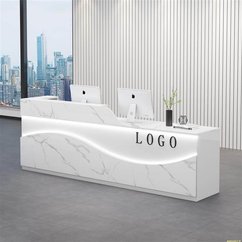 发光弧形前台吧台接待台服装奶茶店美容院收银台简约现代公司柜台