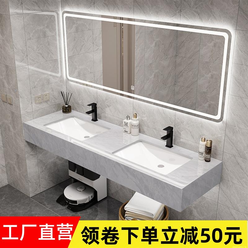 公共厕所双槽洗脸盆洗手台大理石双人浴室柜组合化妆室洗漱台洗脸