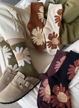 女式紫色绿色袜子冬款女款日系森系复古中筒袜女棉秋冬外穿潮ins