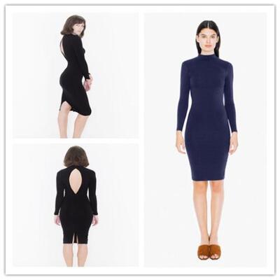 现货美国American apparel AA 小高领挖背镂空连衣裙
