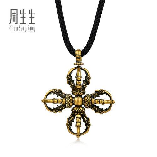 周生生NOIR酷黑系列足金十字金刚杵黄金吊坠颈饰小版96736Z计价