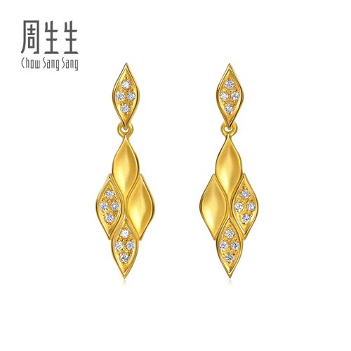 周生生黄金YuYu系列足金镶嵌钻石耳钉96219E预订