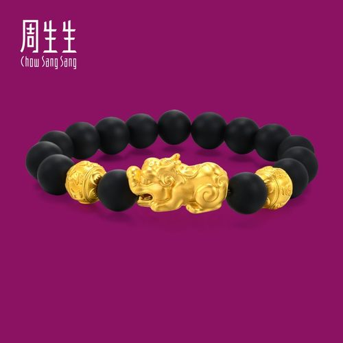 周生生黄金黑玉髓貔貅手链