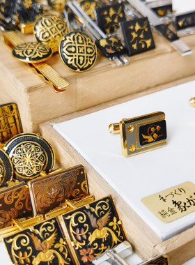 中古西班牙大马士革袖扣领针锻锦嵌金工镶嵌复古传统手工肥后象嵌