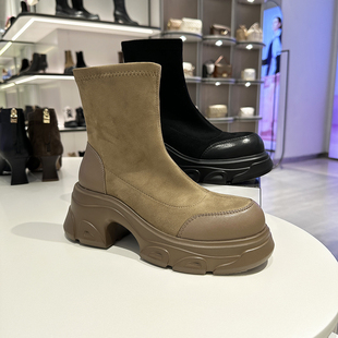 厚底休闲套筒增高拼接B24520902B01 新款 伊伴女鞋 短靴单靴24秋冬季