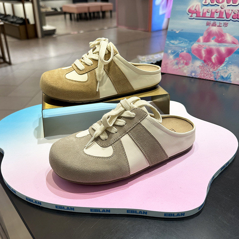 eblan伊伴女鞋半包德训鞋2025新款后空休闲鞋拖鞋外穿B25290520