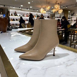 natursun娜冉女鞋尖头细高跟真皮女士靴子2025新款单靴N25550102