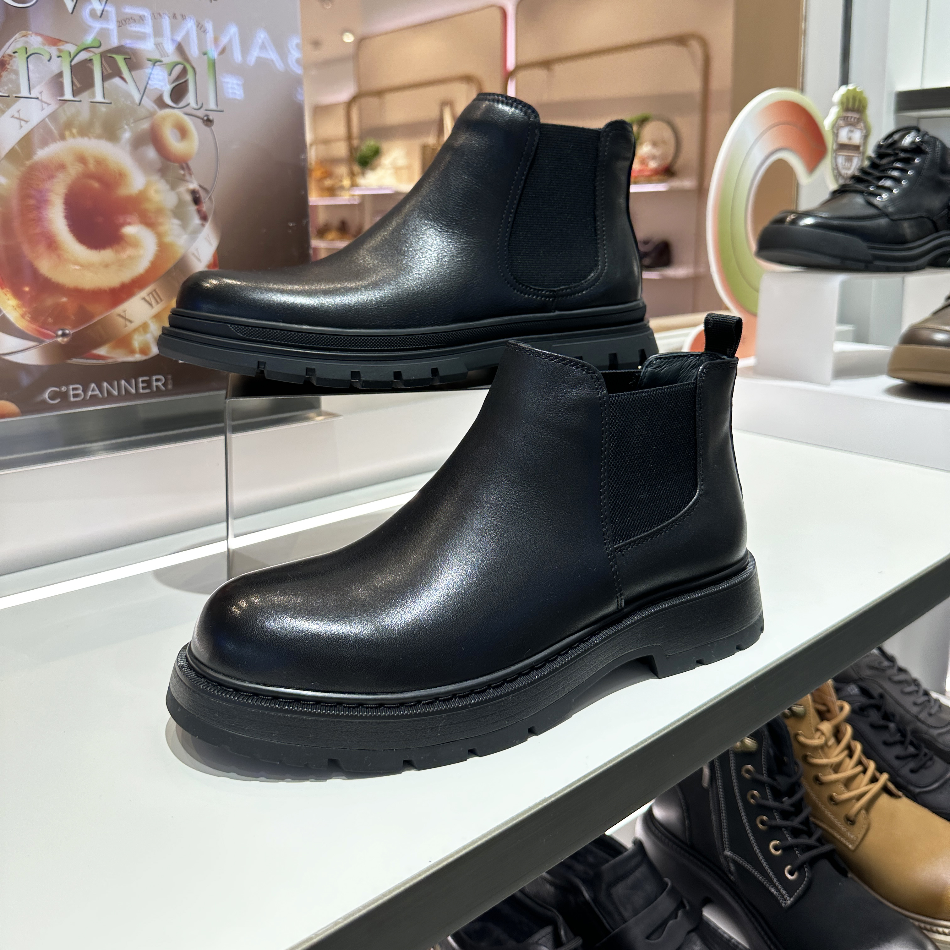 商场同款正品千百度男鞋加绒皮鞋