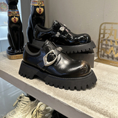 MIO米奥女鞋 女增高圆头黑色M251514454 大头皮鞋 法式 厚底玛丽珍鞋