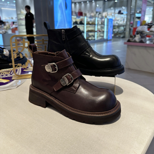 MIO米奥女鞋2025新款英伦风短靴厚底巨好看翘头小皮鞋M255625293