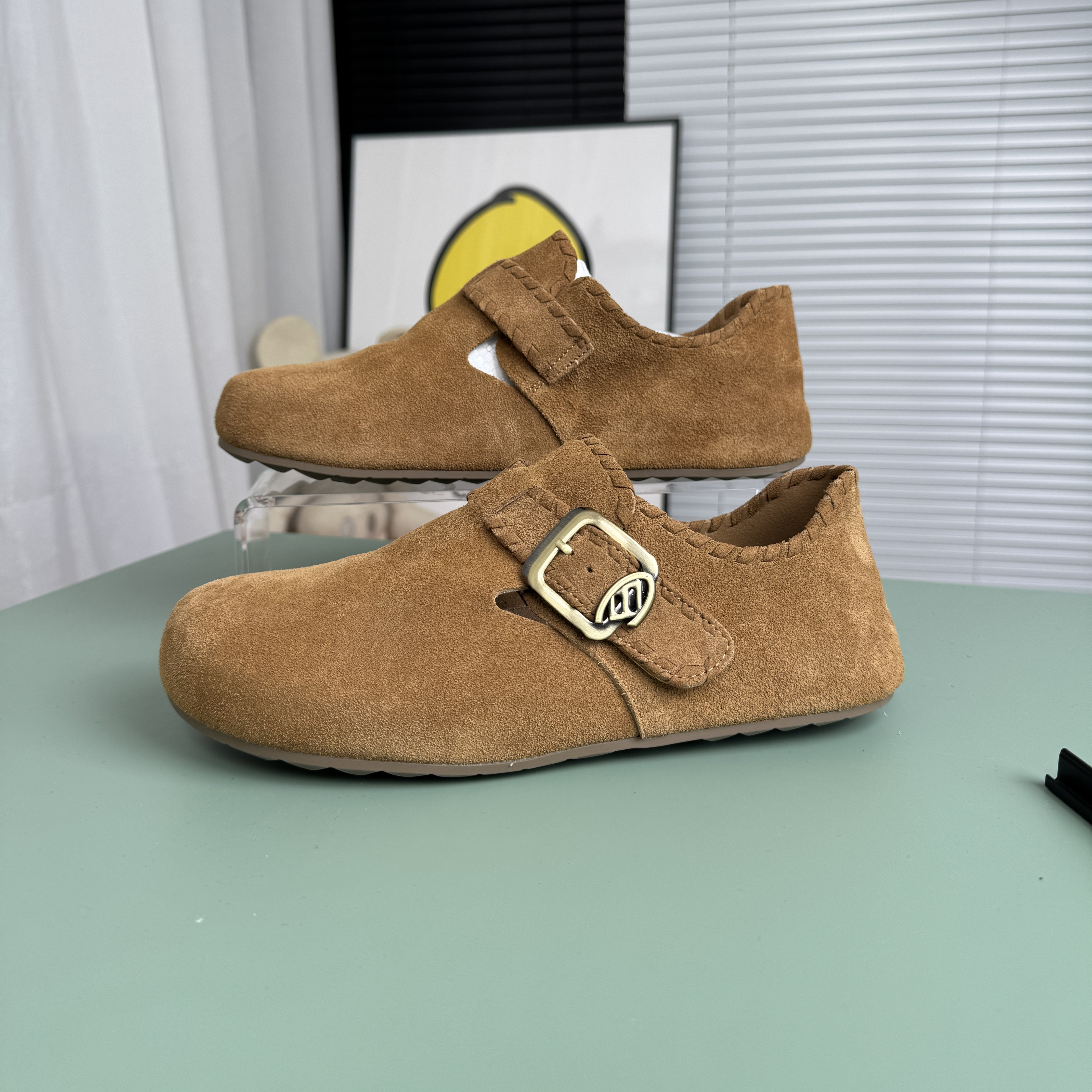 千百度女鞋全包勃肯鞋女2025新款真皮软底不累脚一脚蹬A25480807