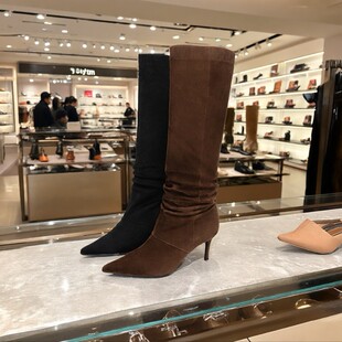 natursun娜冉女鞋尖头高跟长筒靴2025秋冬新款高筒靴子N25524859