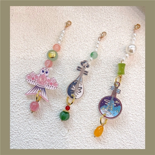 民乐古风挂件胸针汉服茶服流苏复古中式旗袍压襟琵琶中阮造型挂饰