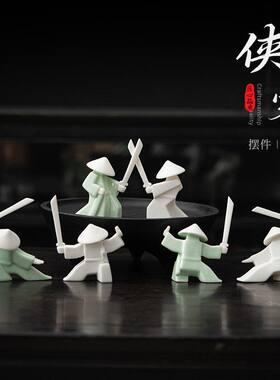 创意新中式陶瓷武士侠客桌面小摆件线香插香器客厅电视旁家居饰品