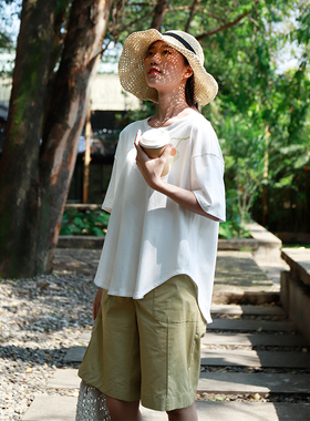 掂量女装 夏季短袖圆领白色T恤宽松大码棉质休闲上衣H2W10T10693