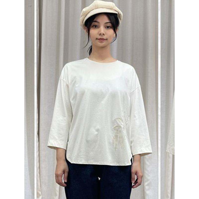 文艺七分袖米白圆领T恤宽松上衣