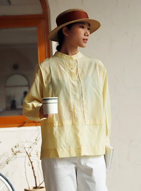 掂量女装 春夏季松花黄立领长袖衬衫宽松薄款休闲罩衫H3V01O11219