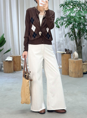 掂量女装 原创设计高腰显瘦杏白色长裤文艺休闲阔腿裤L3V02Z15380