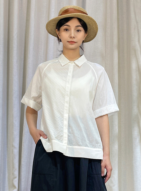 掂量女装 夏季新款短袖米白色衬衫宽松休闲百搭上衣Y2W10C12395