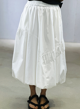 高级感白色褶皱半身裙女松紧腰宽松花苞裙中长款气质 J2V01S16520