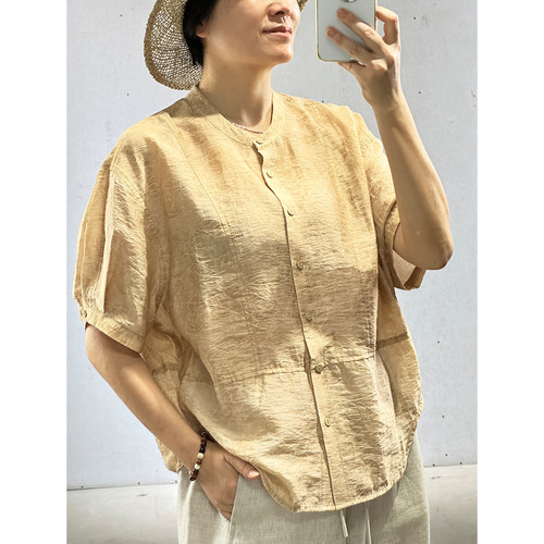 夏季天丝棉立领蝙蝠袖衬衫女宽松