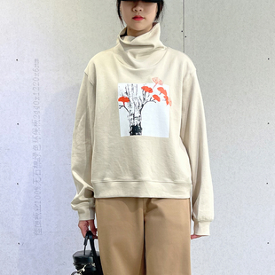 掂量春秋季 文艺印花高领长袖 卫衣女蝙蝠袖 上衣宽松C3W04F9423 新款