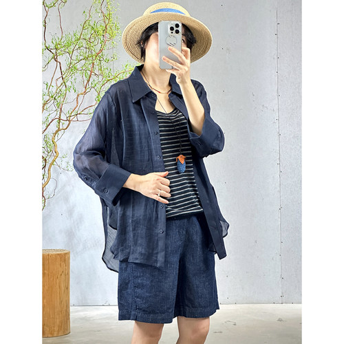 夏老钱风苎麻薄款宽松透气衬衫女