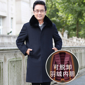 可脱内胆长款羽绒羊毛呢大衣8015/P240商务长款风衣中老年男装图片