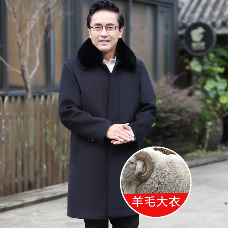 大货主推羊毛大衣！8016/P170加绒加厚中长款老年爸父亲风衣图片