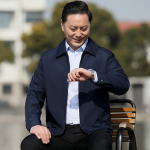 加绒加厚夹克！3801/P85爸爸翻领正装保暖外套中老年父亲老人男装图片