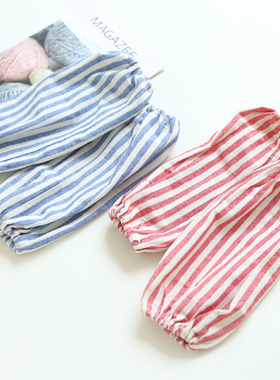 5908简约条纹麻棉布袖套女防污防脏套袖厨房洗碗成人上班袖头护袖