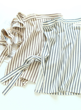 9708纯棉条纹加厚西餐厅烘焙半身围腰工作服男女厨房防污半截围裙