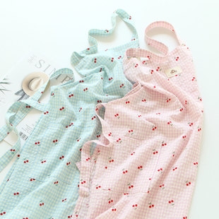 5505日系甜美风樱桃碎花印花围裙女厨房家务小清新棉质挂脖围腰