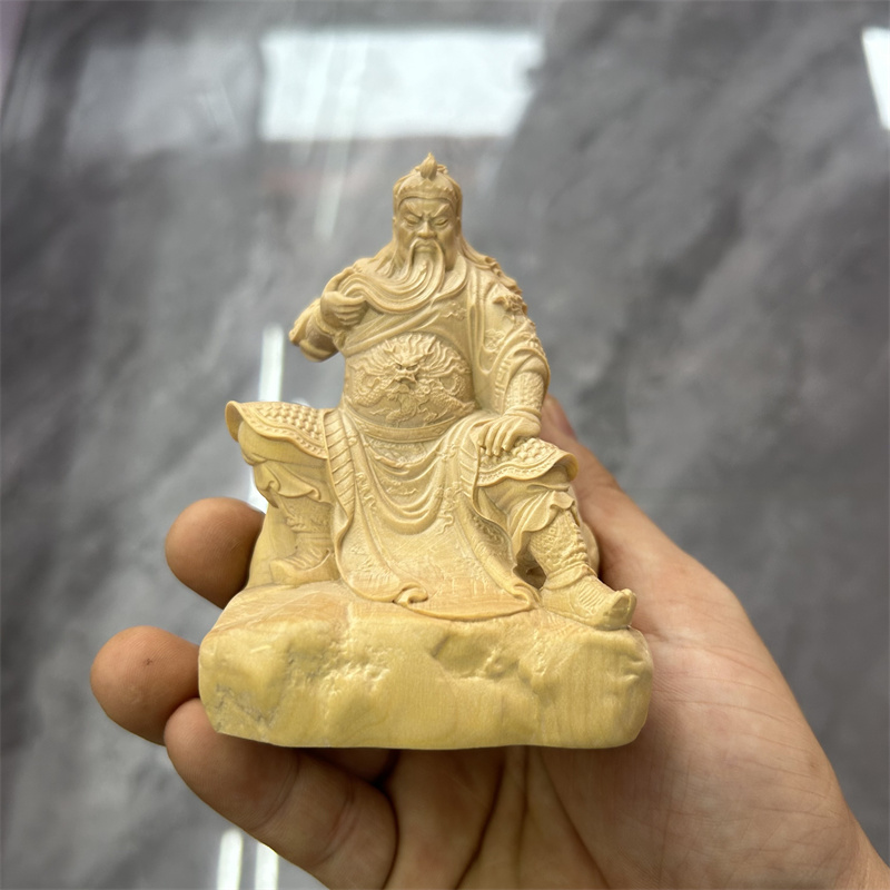 招财关公摆件小叶黄杨木武财神