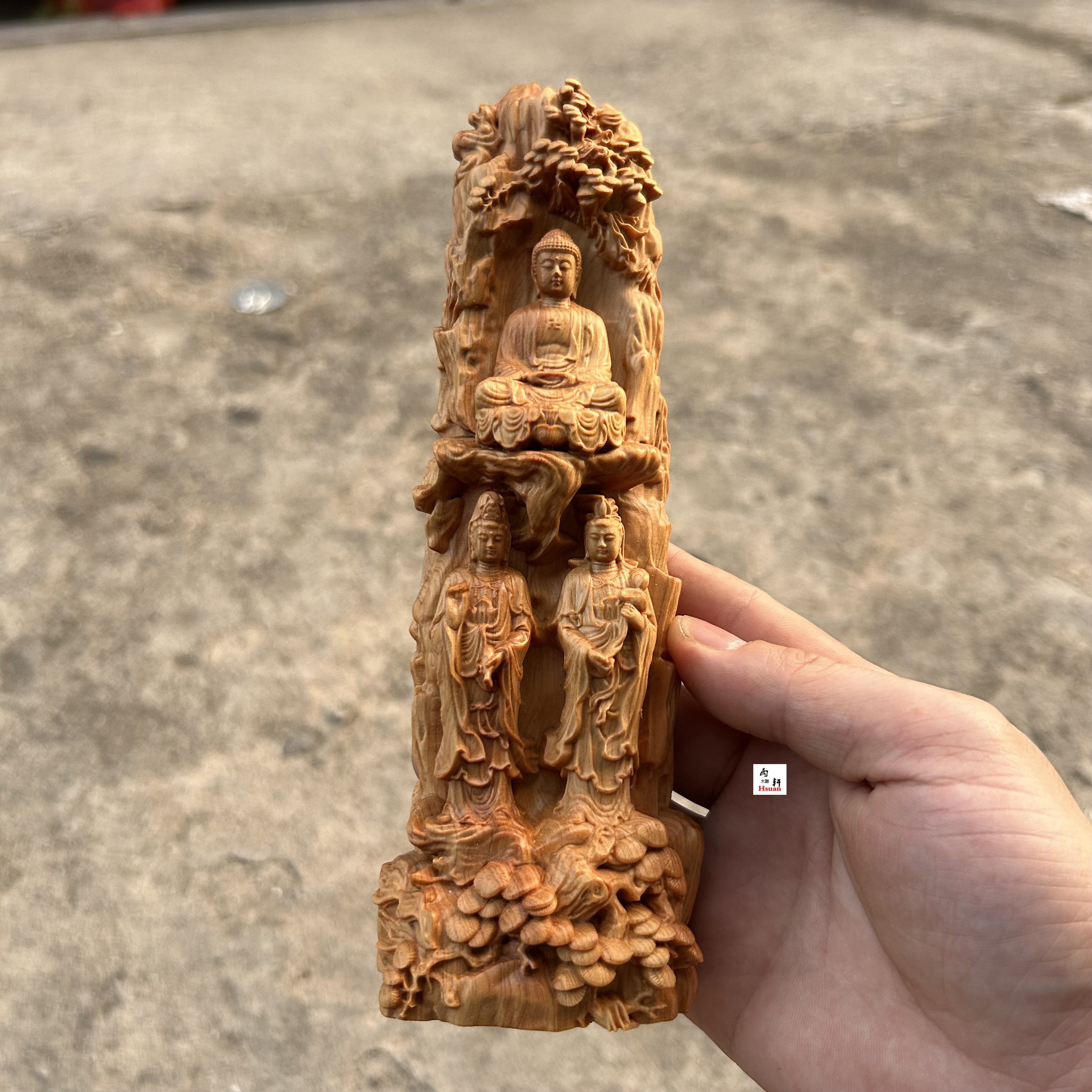 崖柏木雕西方三圣摆件实木雕刻阿弥陀佛观音大势至菩萨供奉装饰品