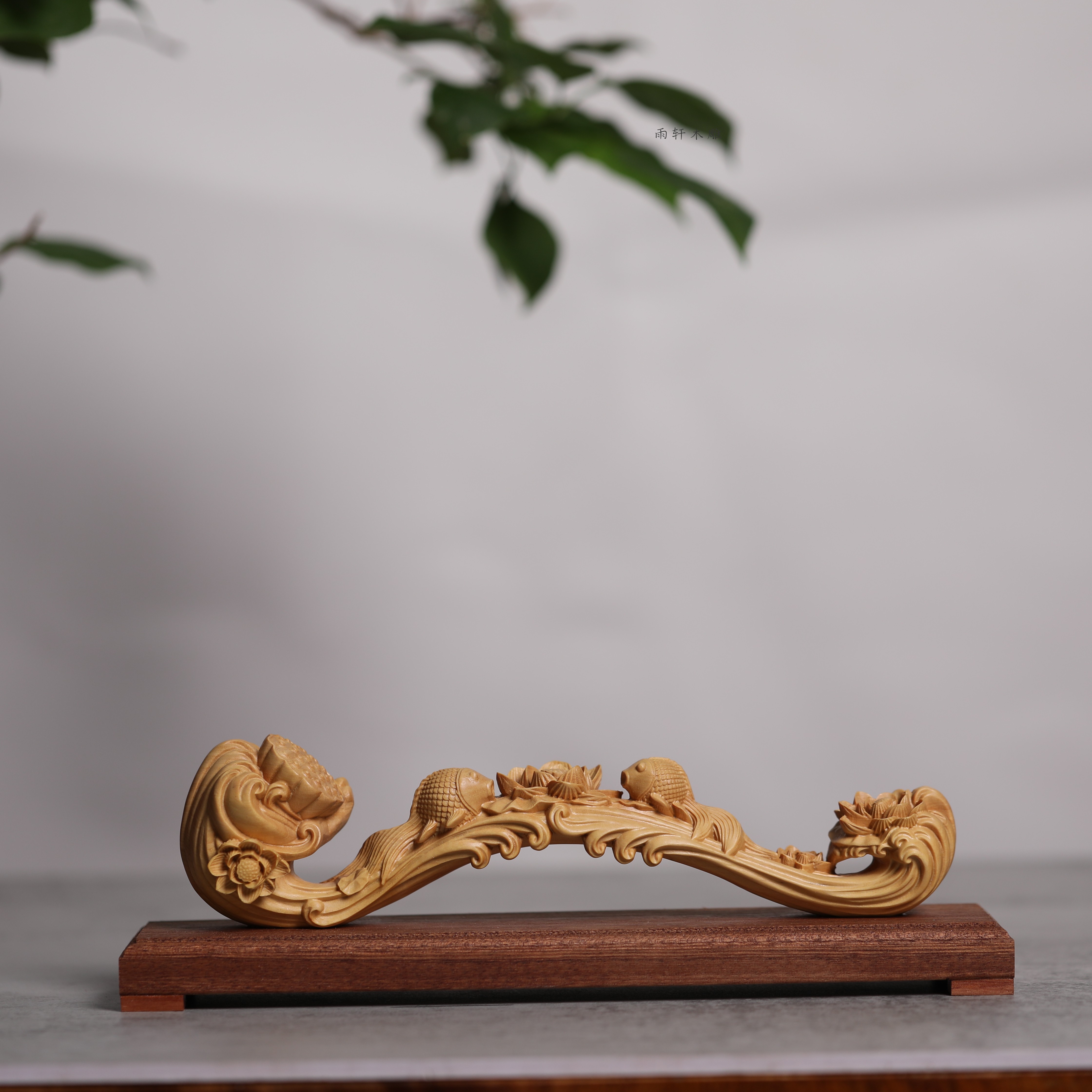正宗小叶黄杨木雕鱼如意摆件