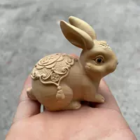 Резной кролик из сандалового дерева, ручка, деревянное украшение в руку, подвеска для домашнего использования, белый кролик