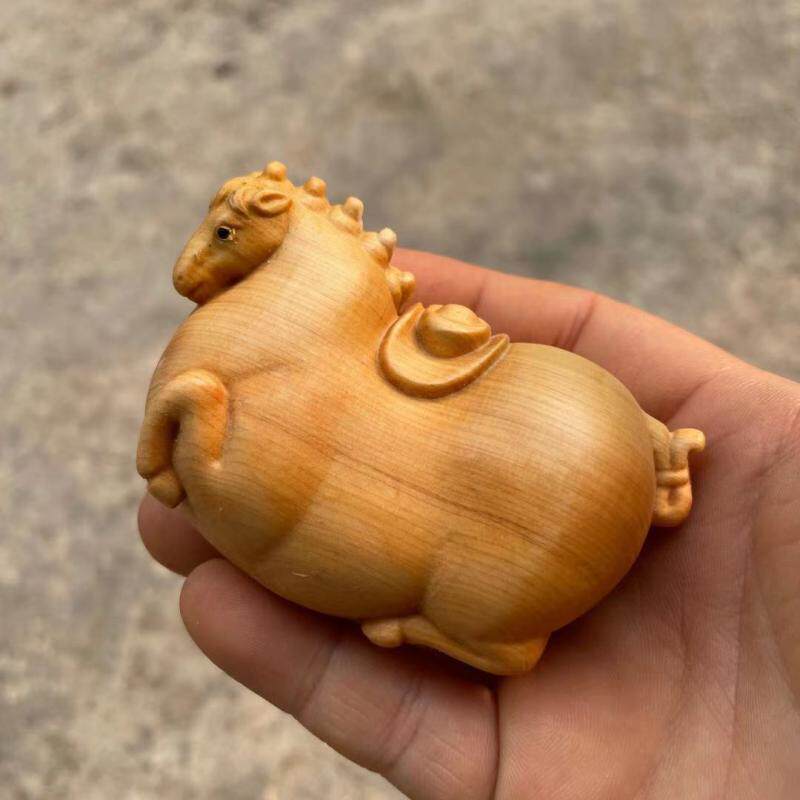 崖柏黄杨木雕手把件男士随身把玩实木雕刻工艺动物生肖马复古唐马
