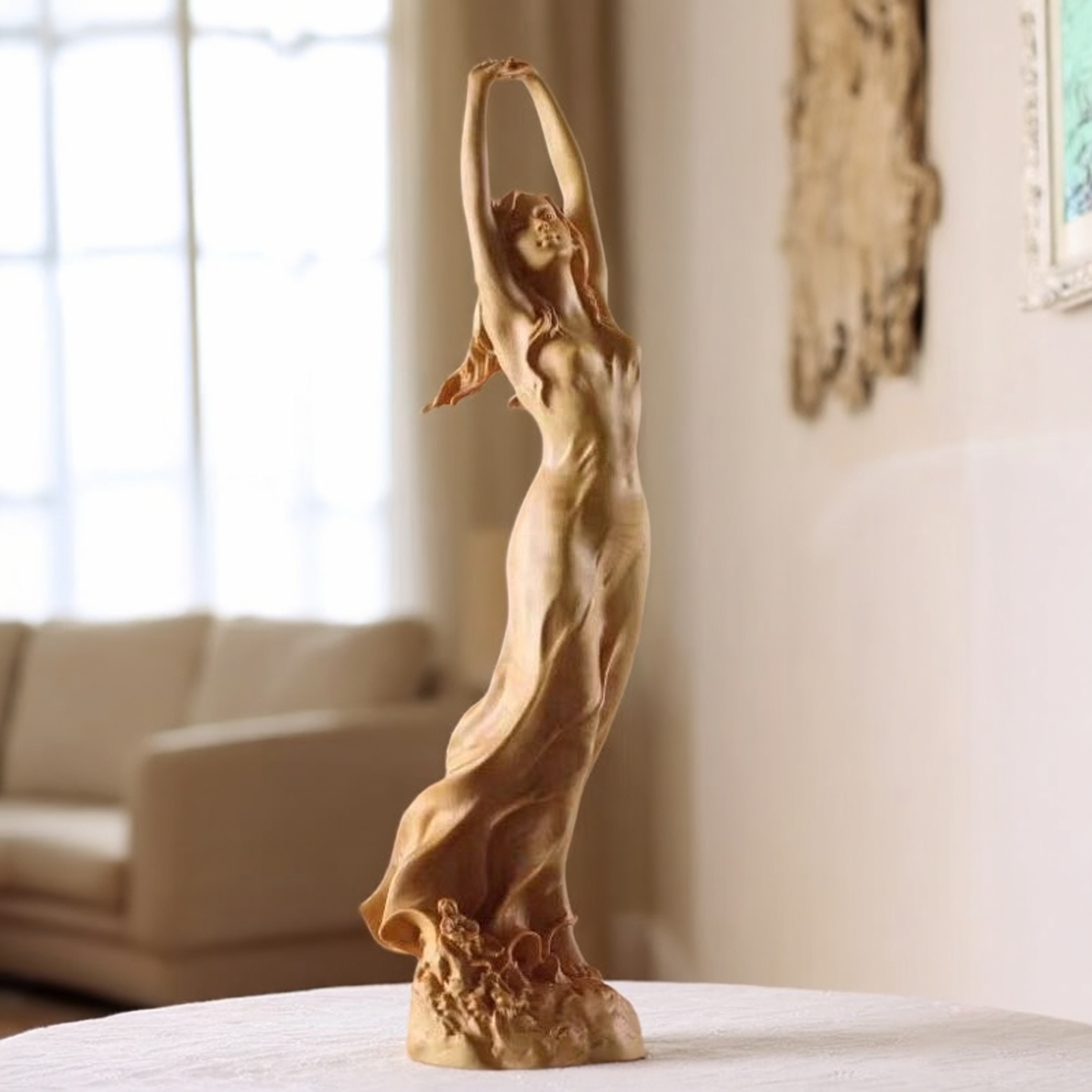 黄杨木雕长裙美女摆件