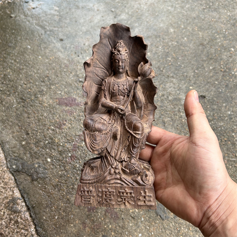 越南沉香木雕莲花观音菩萨家用供奉南海观音佛像摆件观世音观音像