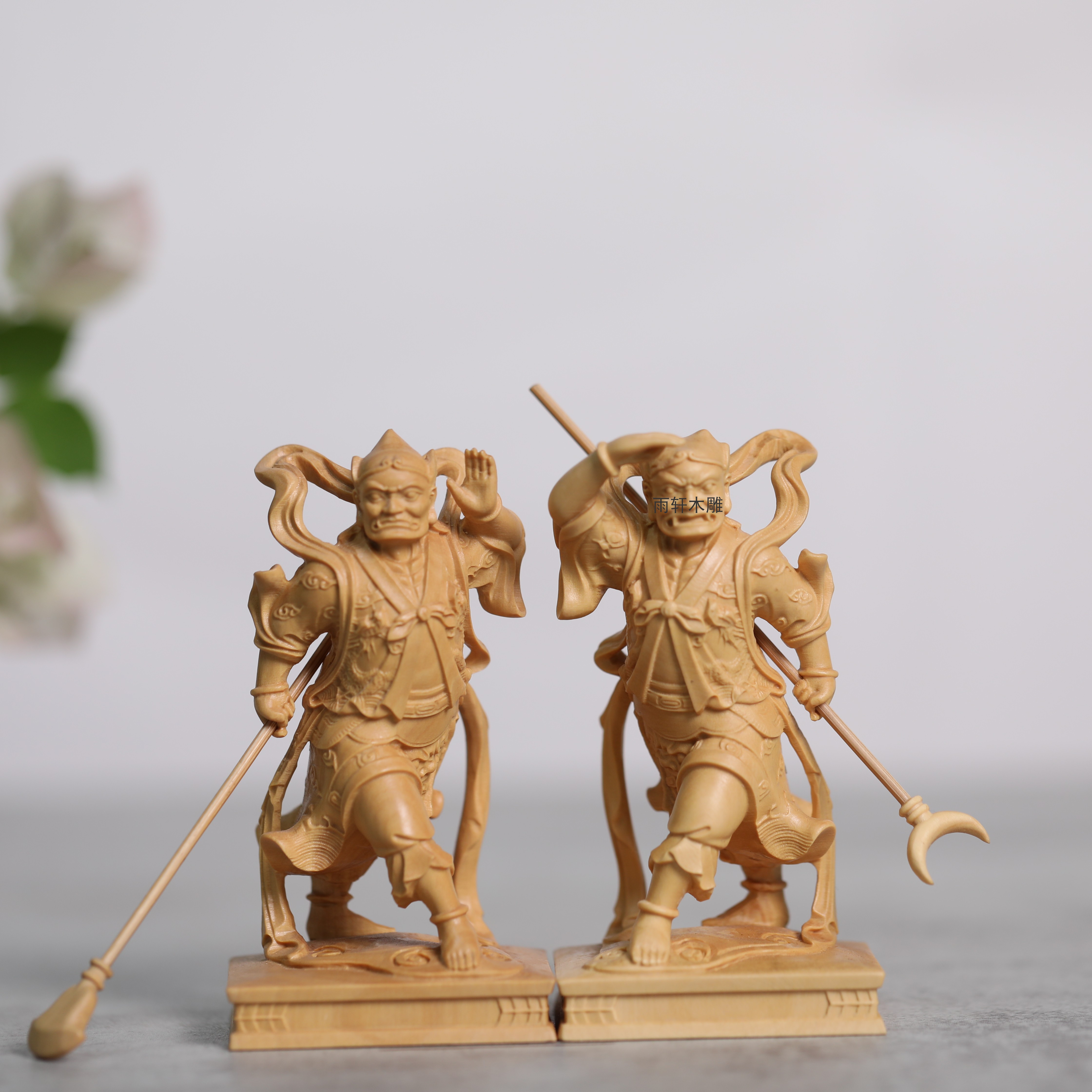 小叶黄杨木雕千里眼顺风耳神将