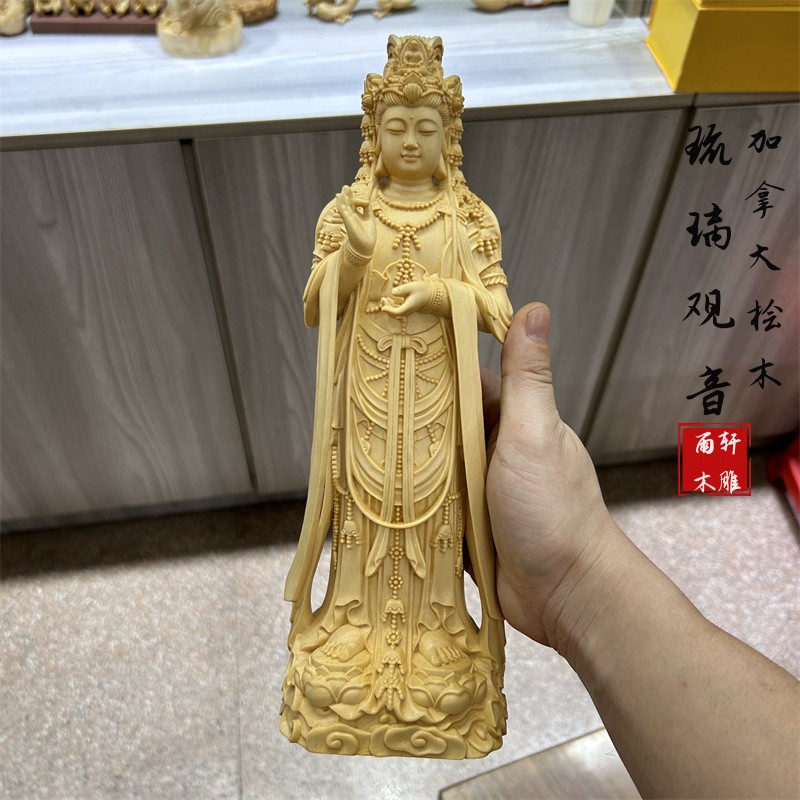 福建琉璃观音黄杨木家用供奉摆件