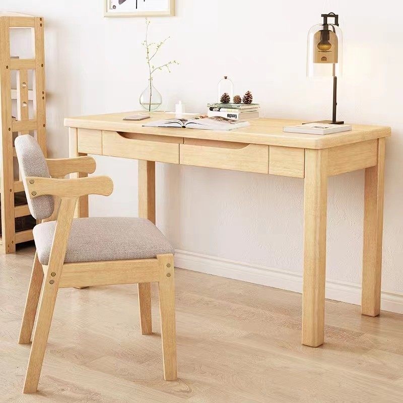 中式简约现代实木原木浅色胡桃色电脑桌书房写字桌学习桌书桌