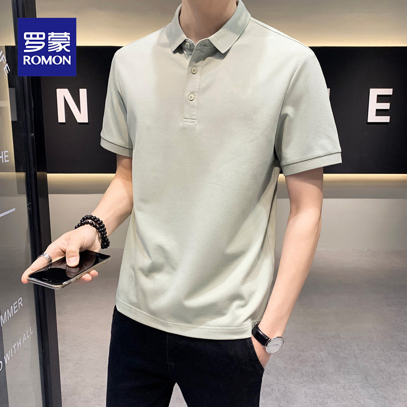 罗蒙夏季短袖T恤男士商务休闲冰丝薄款POLO衫男潮流半袖翻领上衣T