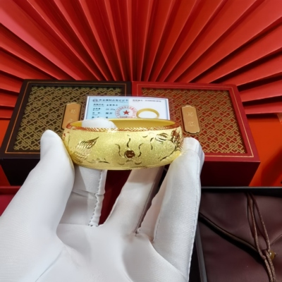 老铺古法黄金包银龙凤镯女婚礼新娘喜庆黄金手镯陪嫁三金五金送礼