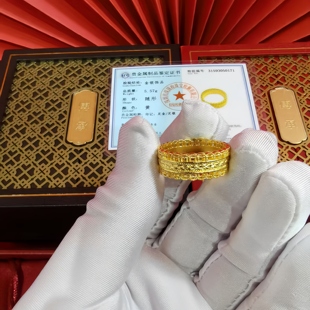 老铺古法黄金包银腰缠万贯戒指女黄金指环镂空蕾丝皇冠送七夕礼物